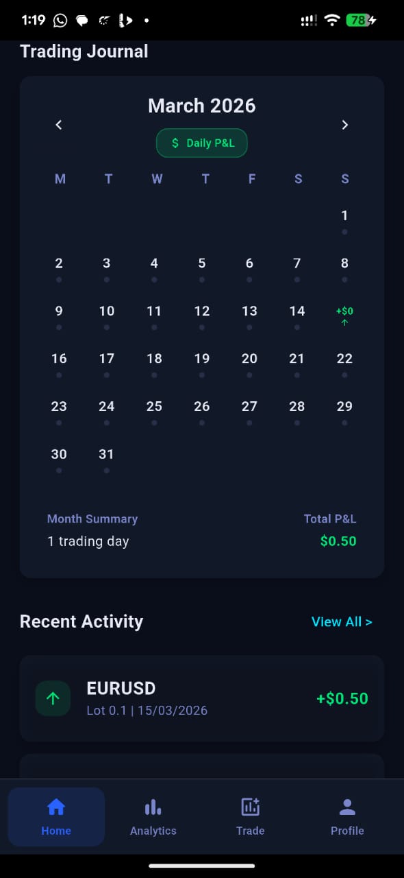 TradeJournal screen 1